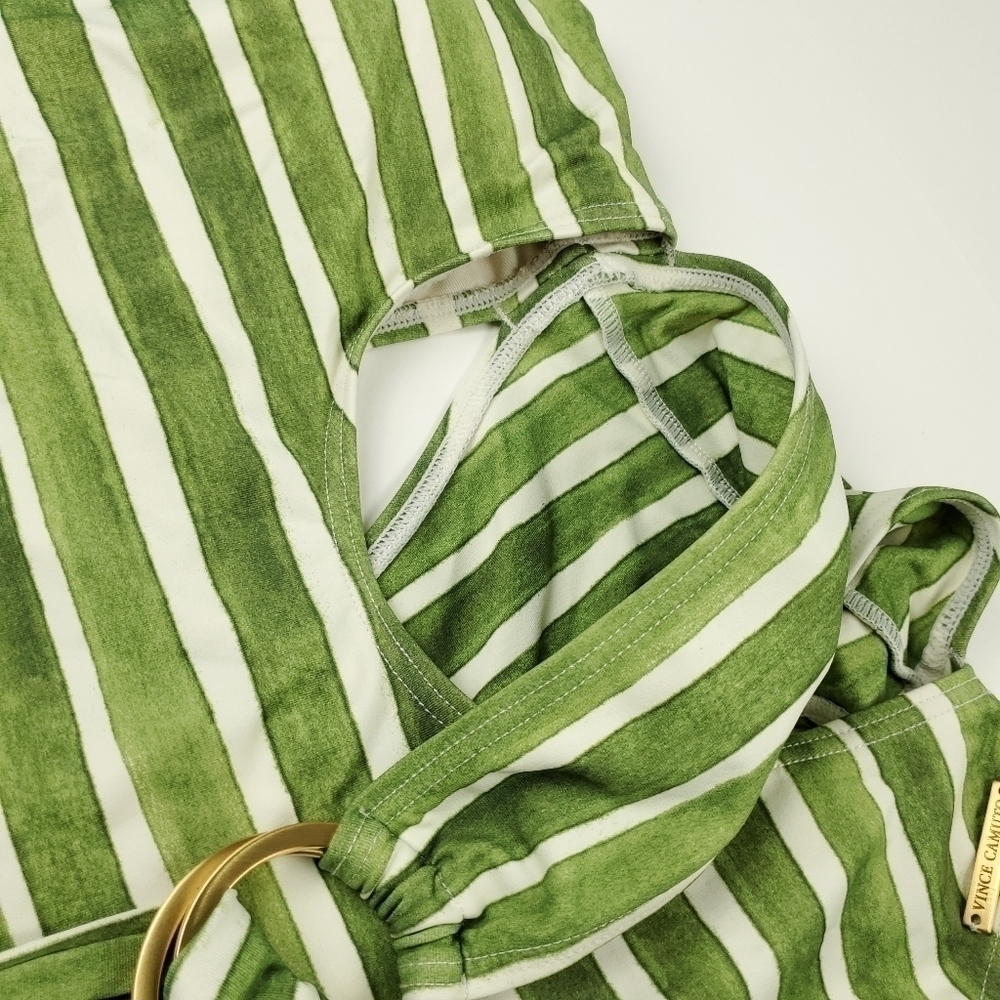 Vince Camuto Green Stripe Cutout Wrap Swimsuit - Picture 8 of 14
